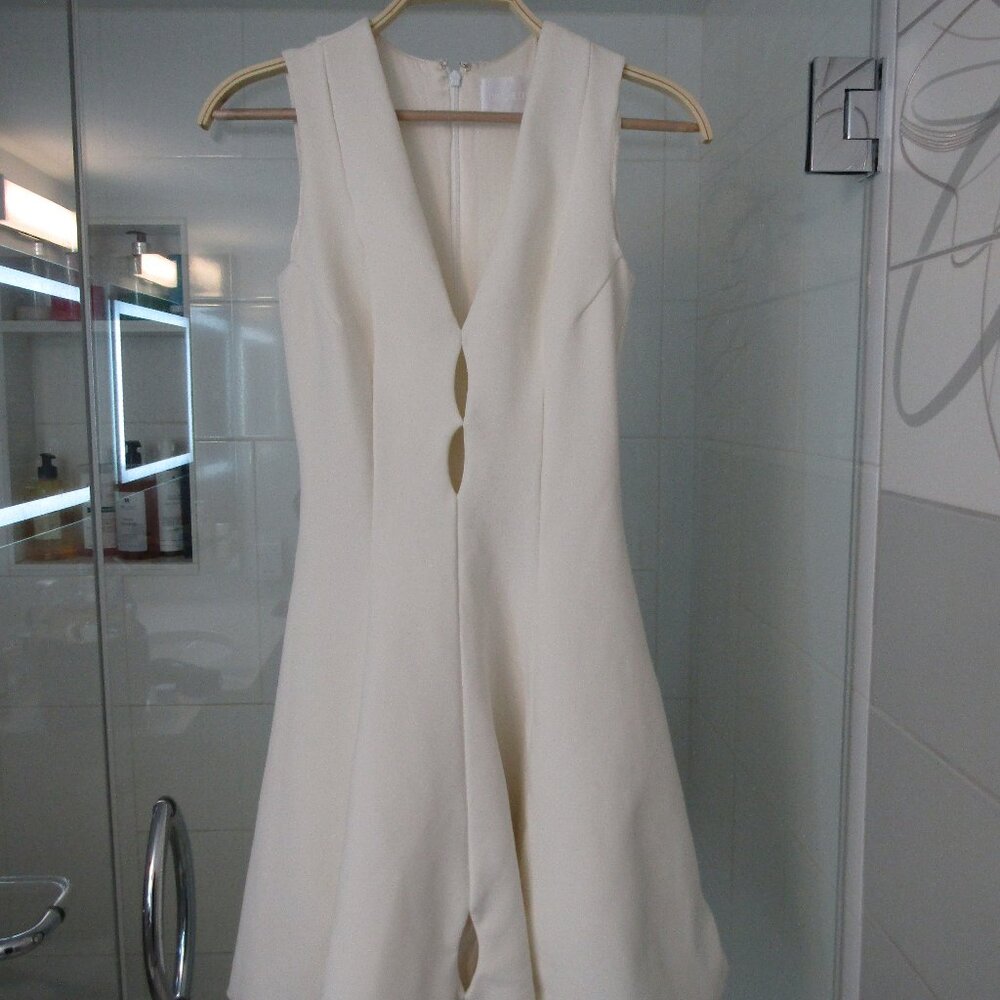 CUSHNIE et OCHS Ivory White Fit & Flare Lined Dress with Cutouts--size 8